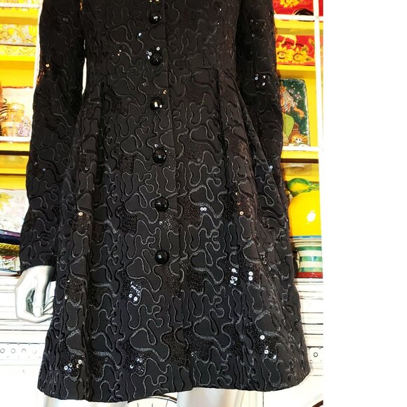 Vintage Betsey Johnson Black Peacoat Embroidered Sequin Dress Coat Jacket S 2 - Picture 4 of 16